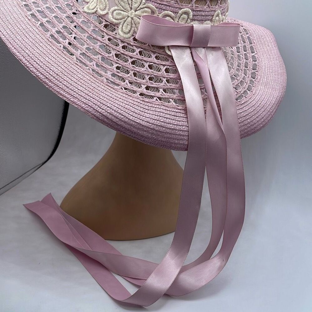 Vintage 80’s pink sun hat. Boho festival beach tropical - Picture 4 of 12